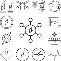 Power, energy icon in a collection with other items