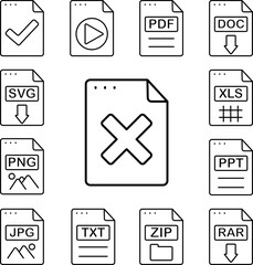 File, document, ban icon in a collection with other items