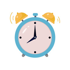 Cartoon vintage alarm clock on a white background. Flat vector illustration