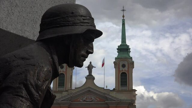 Warsaw Uprising Monument  in Warsaw, Poland. 4K.