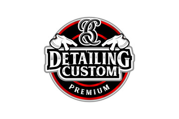 Fototapeta premium Car detailing custom logo design retro badge baroque luxury element polish coating service