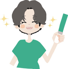 ライブTシャツを着た女の子が笑顔でペンライトを1本持ってを楽しんでいる様子のイラスト