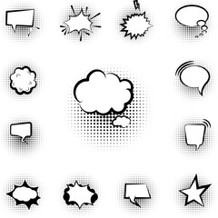 pop art, speech bubble, cloud icon in a collection with other items