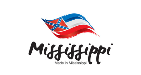 Made in Mississippi USA handwritten flag ribbon typography lettering logo label banner