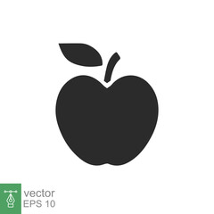 Apple icon. Simple solid style. Fruit with leaf symbol. Glyph vector illustration isolated on white background. EPS 10.