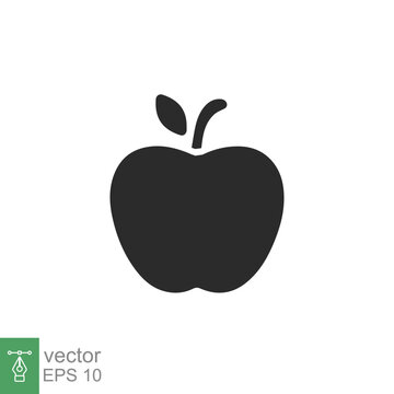 Apple icon. Simple solid style. Fruit with leaf symbol. Glyph vector illustration isolated on white background. EPS 10.