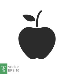 Apple icon. Simple solid style. Fruit with leaf symbol. Glyph vector illustration isolated on white background. EPS 10.