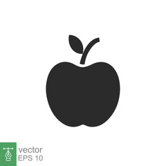 Apple icon. Simple solid style. Fruit with leaf symbol. Glyph vector illustration isolated on white background. EPS 10.