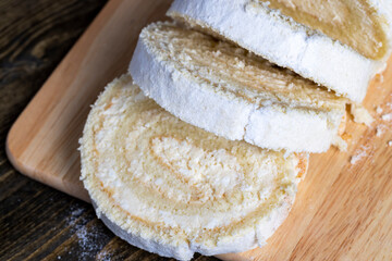sliced dessert with cottage cheese cream
