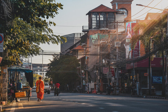 CHIANG MAI, THAILAND - July 27, 2022: Nimmanhemin Road in the morning, the new downtown and landmark of Chiang Mai city.
