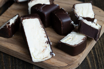 curd cheese in milk chocolate on the table