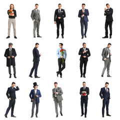 Set of handsome gentlemen on white background