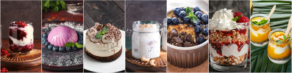 Group of traditional desserts on dark background