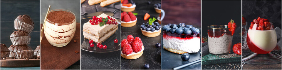 Set of traditional desserts on dark background