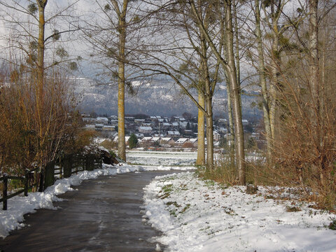 walks through switzerland, cityscape, old town, city center and surroundings like lake and forest; visual details of the route.