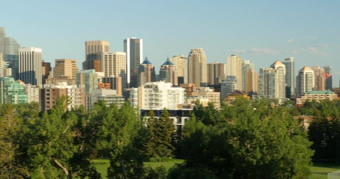 West Village Towers and skyline in Calgary, Alberta