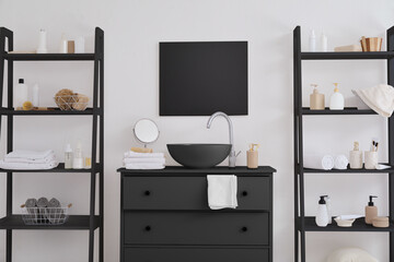 Fototapeta na wymiar Shelf units and modern sink in bathroom
