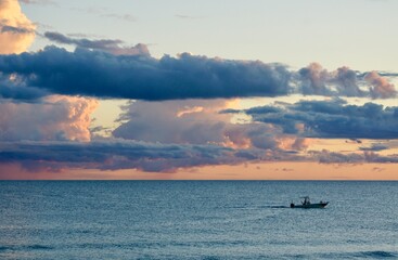 Naklejka na ściany i meble Fishing Boat Returning to Port Along Florida Gulf Coast at Sunset