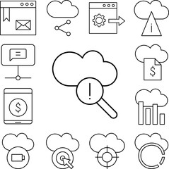 Cloud computing, exclamation mark, SEO icon in a collection with other items