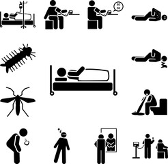 Bed, drip, blood, sick icon in a collection with other items