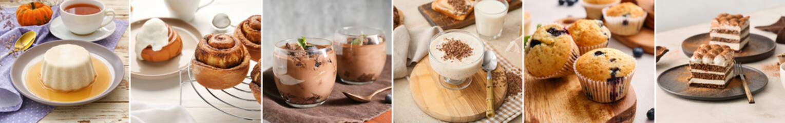 Group of cooked desserts on table