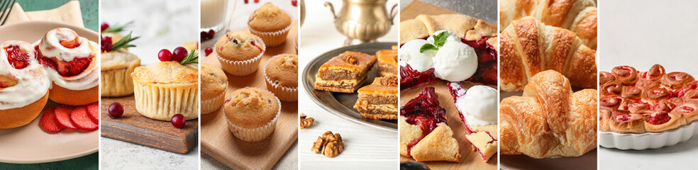 Collage of cooked desserts, closeup