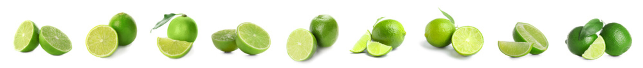 Set of ripe limes isolated on white