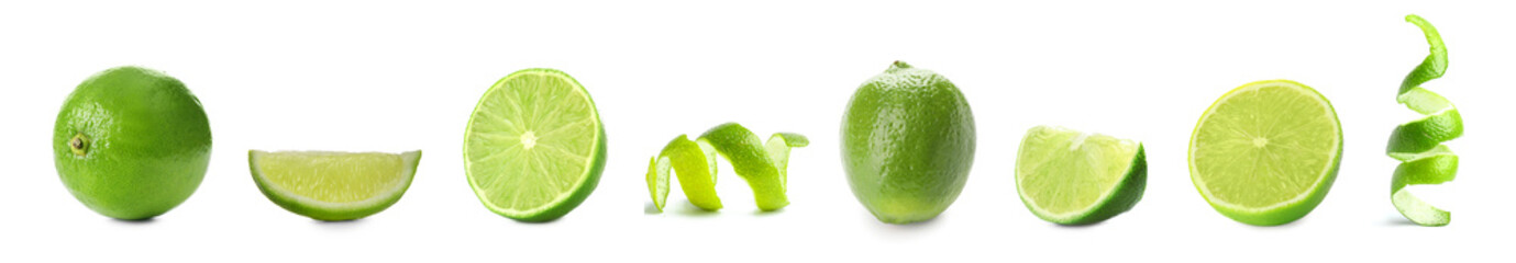 Set of ripe limes isolated on white