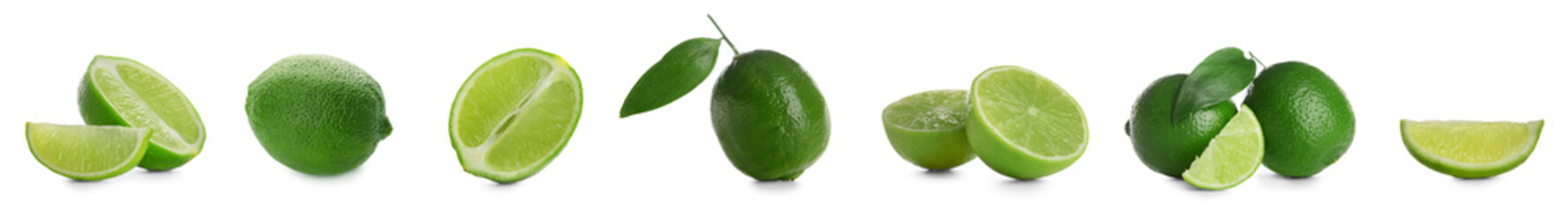 Set of ripe limes isolated on white