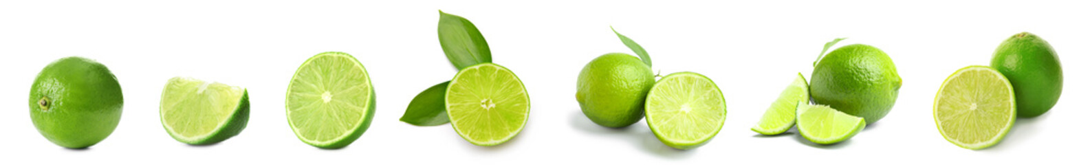 Set of ripe limes isolated on white