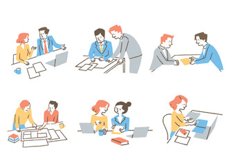 仕事の打ち合わせをする人たち_セット_色