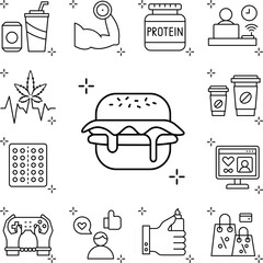Hamburger, fast food, addictions icon in a collection with other items