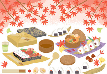 紅葉を見ながら食べる秋の行楽弁当