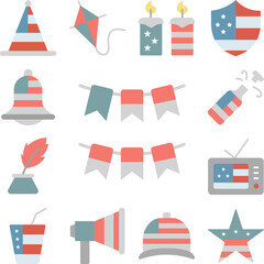 Decorations ribbons USA flag icon in a collection with other items