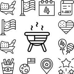 Food boiling USA flag icon in a collection with other items