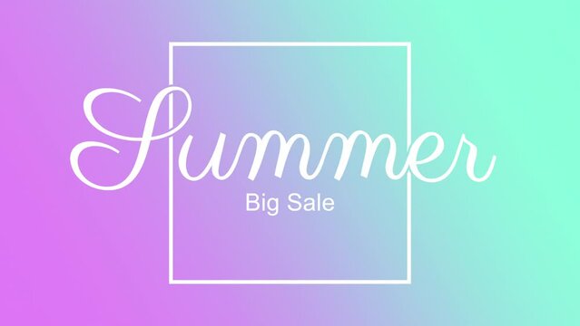 Summer Big Sale with frame on purple and blue gradient, motion promotion, summer and retro style background