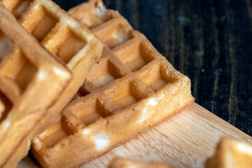 square sweet soft waffles on the table