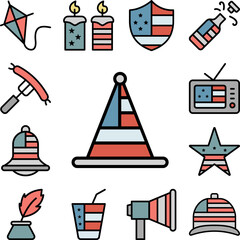 Hat USA flag icon in a collection with other items