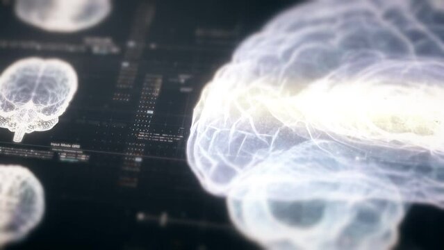 Futuristic head up display of virtual holographic biomedical brain neuron pathology and diagnostic scan