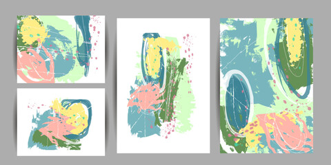 Elegant natural pastel muted pale calm tones card geometric template set. Collection of romantic abstraction background