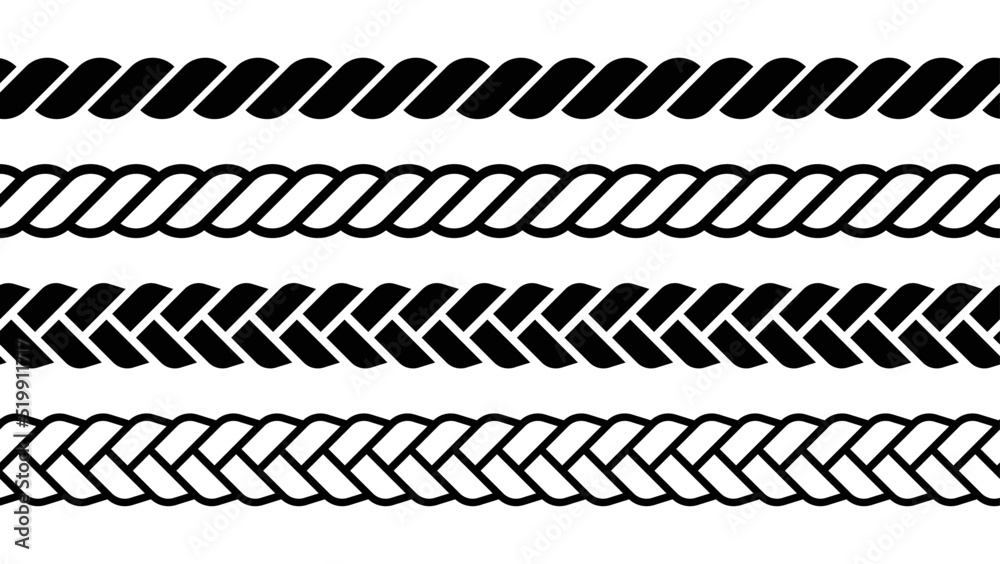 Poster rope brushes set. rope seamless pattern vector illustration.