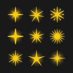 Set of glowing golden sparkles icon vector set.