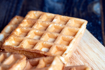square sweet soft waffles on the table