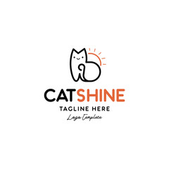 monoline cat with sun shine logo icon vector template