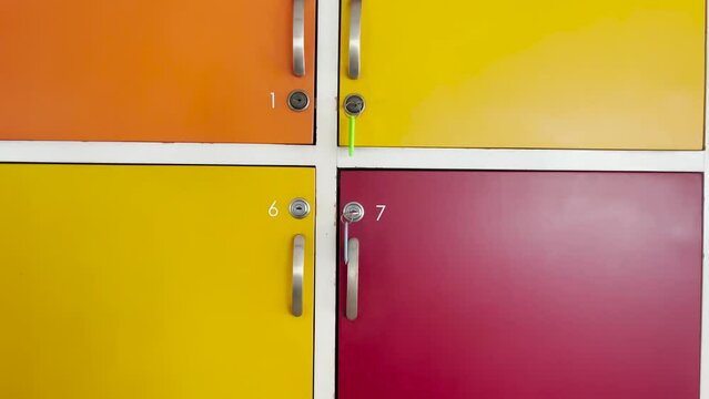 gym lockers. Lockers with colored keys. Lockers in the hotel. Inside. public gym.
