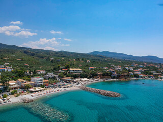 Fototapeta na wymiar Aerial panoramic view near Mantinies and Acrogiali seaside area in Messenia prefecture near Kalamata city - Greece.