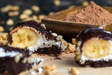 chocolate-drenched banana cake with cheese cream