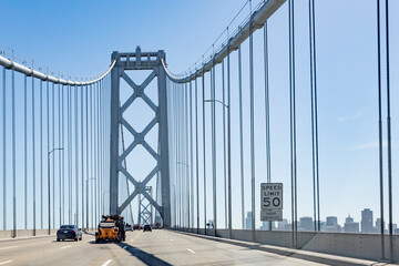 crossing the bay by using the toll bay bridge in San Francisco