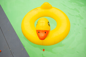Plastic duck doll It floats on the water in the pool.