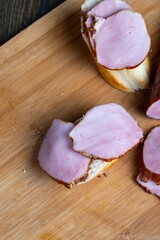 sliced boiled pork fillet meat, close up